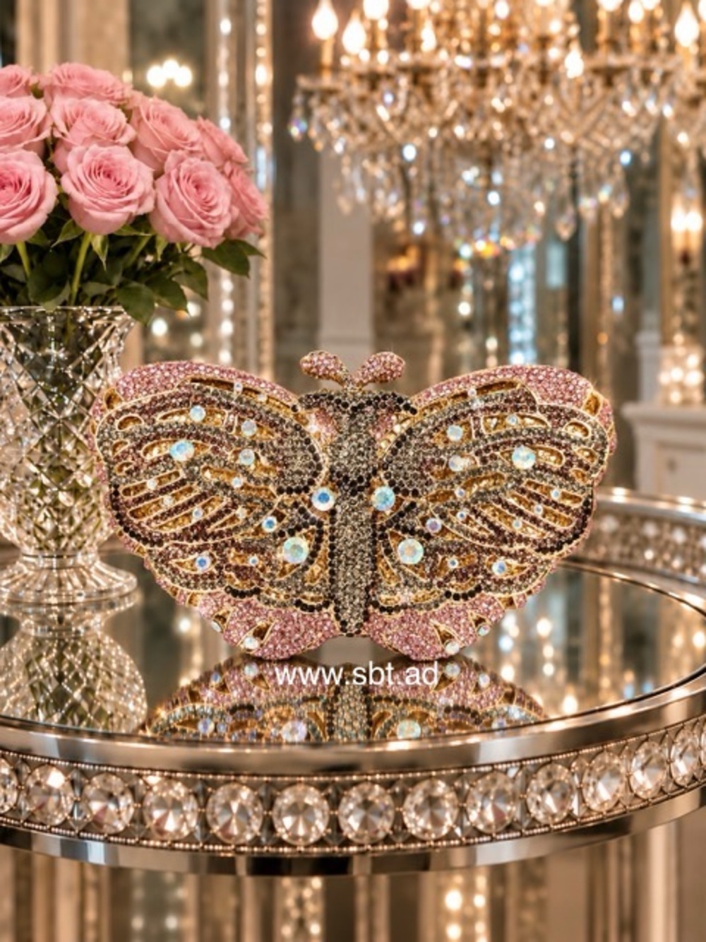 NWT Butterfly Clutch Purse Swarovski Crystal Rhinestone Luxury Evening Bag +Gift